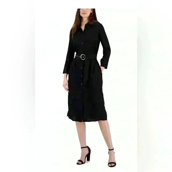 I.N.C. International Concepts Belted Shirtdress Black Medium - Picture 1 of 6